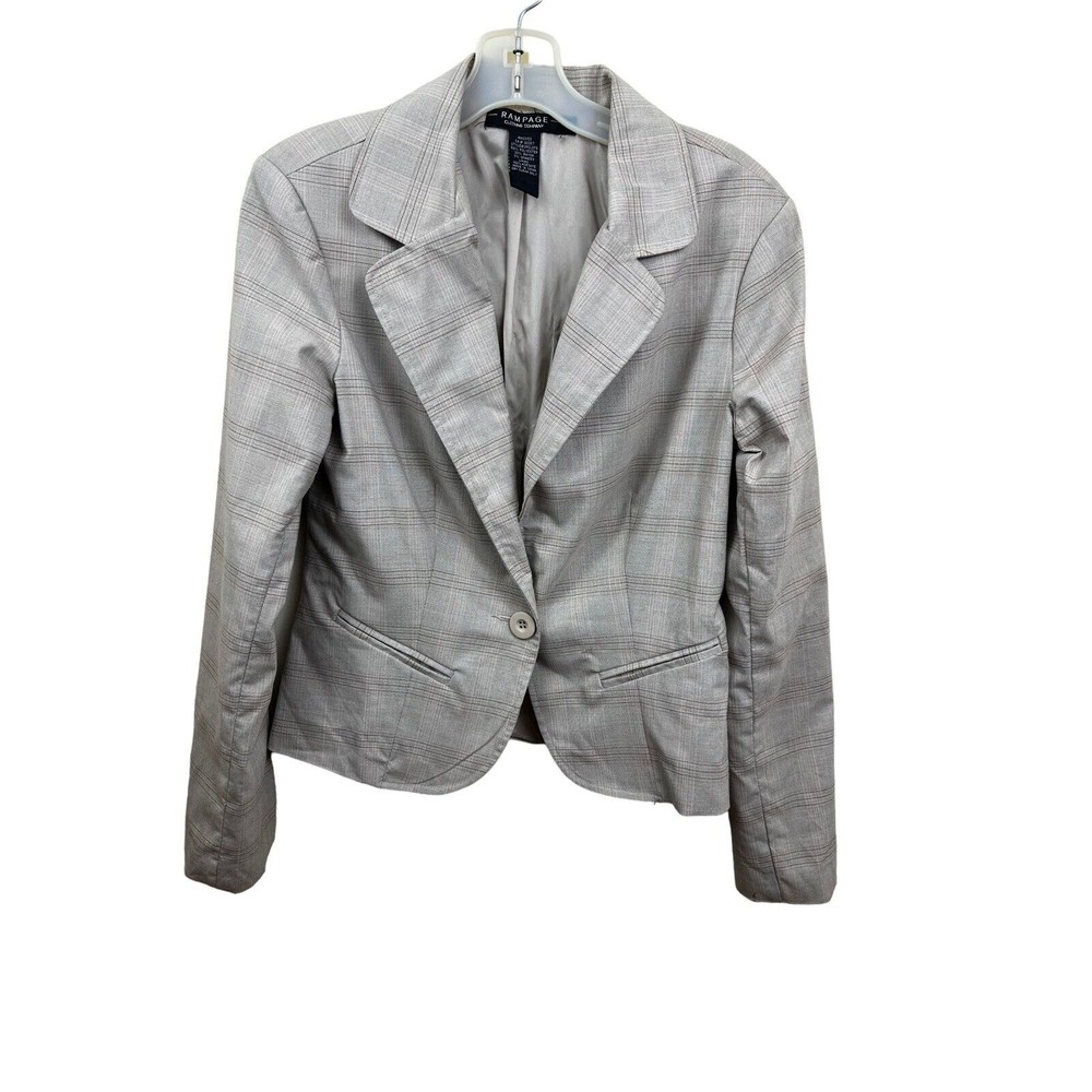 Vtg  Y2K Rampage Blazer Tan Glenn Plaid Medium Single Breast 1 Button Lined